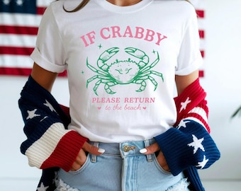 Camiseta divertida de playa, si estás de mal humor, por favor, regresa a la playa, camiseta de viaje a la playa, camiseta de cangrejo, camiseta de cangrejo, camiseta de verano para mujer, camiseta de vacaciones