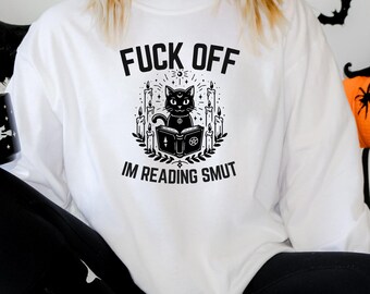BLACK CAT SWEATSHIRT - The Reader grappig sweatshirt, donker romantiek sweatshirt, sweater met lange mouwen, sweater met lange mouwen, kattensweater, leuke grafische sweater