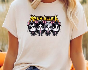 Meowtallica Funny Cat T-shirt, Meowtallica , Boho Tee with Roses, Rose Petal, Cottagecore Sweater, great grandma tee, Fairycore T-shirt