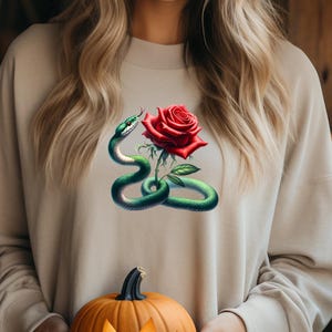 OVERHEMD MET SLANGENPRINT - shirt exotische slangen en bloemen, shirt rode roos, shirt bloemenslang grafisch, shirt bloemenslang cadeau, shirt met lange mouwen