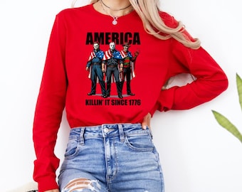 アメリカは1776年から殺戮を続けている 長袖シャツ - ホラー映画ファンシャツ、ハロウィン7月ホラー映画シャツ、愛国心あふれるギフト、面白い