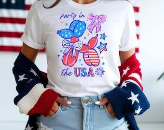 Maglietta con palloncino a forma di cane patriottico - Maglietta Coquette per il 4 luglio, Maglietta con bandiera americana, Maglietta con palloncino a forma di animale, Maglietta per amanti dei cani, Maglietta con bandiera americana a forma di animale