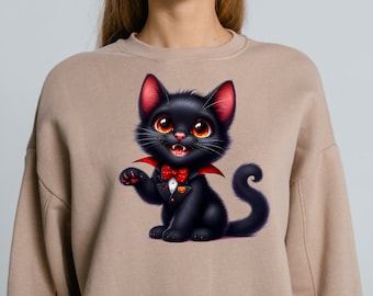 Cute Halloween Cat, Funny Halloween Cat, Cat and Moon, Scary Cat Face, Cat Lover Halloween, Spooky Season Hoodie