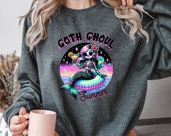 Goth Ghoul summer Sweatshirt, summer shirt, pin up vintage shirt, alternative summer, hot girl summer, spooky girl shirt, hot ghoul summer