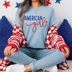 July 4th American Girly Shirt - Independence Day Shirt, Memorial Day Girls Tee, July 4th Western Tee, Independence Day Tee, American Shirt