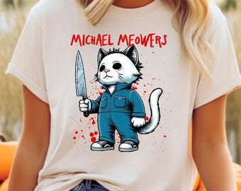 Michael Meowers Funny Cat Relaxed T-Shirt halloween cat shirt, sarcastic cat shirt, spooky season outfit, Michael Myers