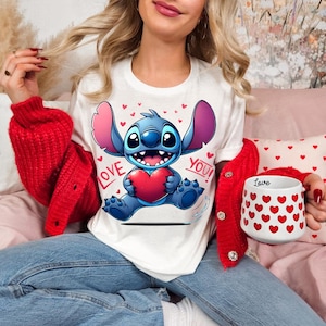 STITCH HEART SHIRT - Love You Stitch Tee, Valentine Day Shirt, Valentine Day Gift, Gift for Girlfriend Valentine Outfit, Lovers Matching Tee