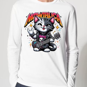 Funny Cat Meowtallica  Long Sleeve Tee, Funny cat shirt, ugly cat painting, Ugly Renaissance Cat, cat dad tee, cat meme shirt, buff cat