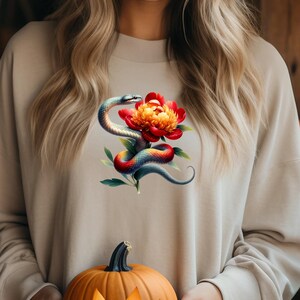 SLANG OVERHEMD MOUW - shirt slang en bloem, shirt met lange mouw als cadeau, bloemen slangenshirt, shirt exotische slang, shirt bloemen, shirt slangen
