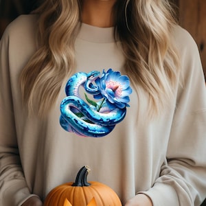 GRAFISCH SHIRT SLANG - shirt slang en bloem, shirt met lange mouw, shirt slang als cadeau, shirt exotische slang, shirt griezelige slang, shirt natuur