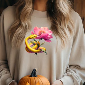 OVERHEMD MET SLANGENPRINT - shirt exotische slang, shirt slang en bloem, shirt met lange mouwen, shirt slang cadeau, shirt griezelige slang, shirt natuur