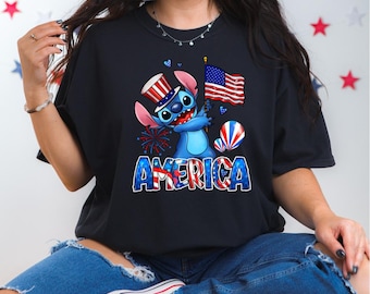 Maglietta Stitch 4 luglio - Maglietta Disney Independence Day 2025, Maglietta divertente del 4 luglio, Maglietta Stitch, Maglietta patriottica Disney del 4 luglio