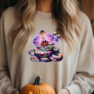 EXOTISCH SLANG-SHIRT - regenboog boa-slang shirt, slang en bloem shirt, slangenprint shirt, comfort kleur shirt, grafisch slangenshirt te cadeau