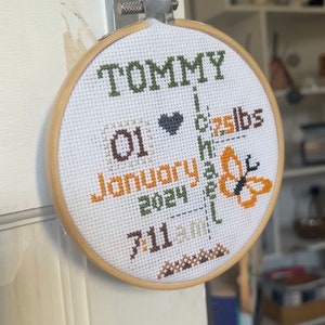 Personalised Birth Announcement cross stitch image 10