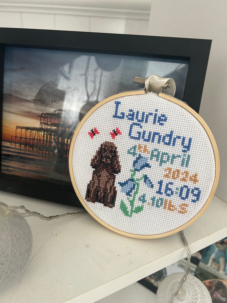 Personalised Birth Announcement cross stitch image 1
