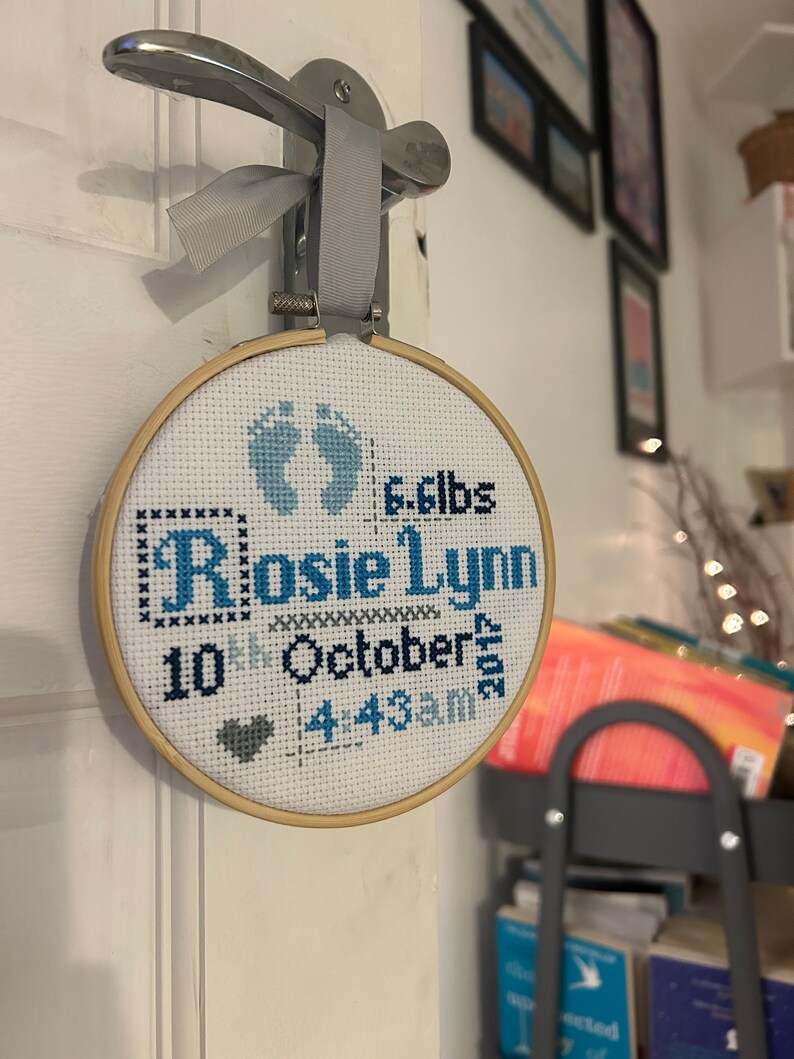 Personalised Birth Announcement cross stitch image 7