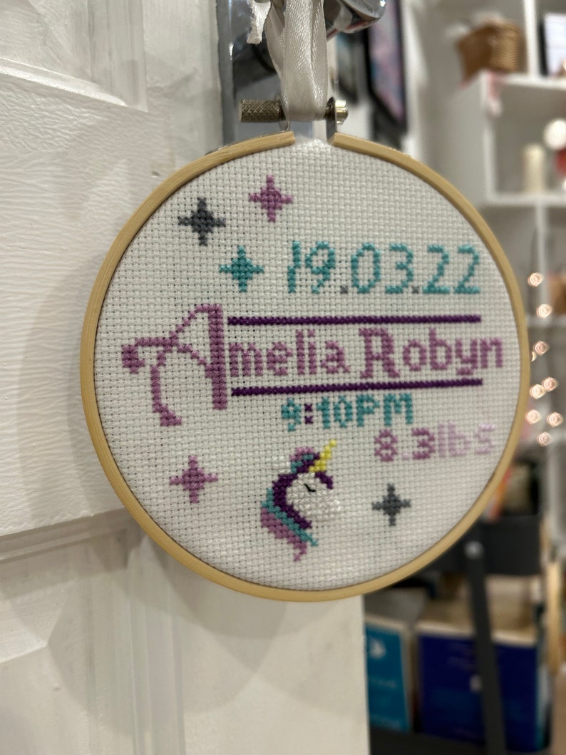 Personalised Birth Announcement cross stitch image 5