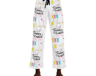 Cheerful Easter Bunny Pajama Pants - Funny Holiday Lounge Wear for Adults Men's Pajama Pants (AOP)