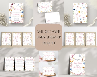 Wildflower Baby Shower Digital Bundle, Wildflower Baby Shower Invitation, Floral Baby Shower, Baby in Bloom, Girl Baby Shower, Editable