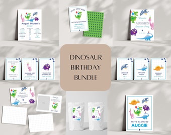 Dinosaur Birthday Party Invitation Bundle, Modern Printable Boy Invite Jurassic Dino Party T Rex Editable Digital Template INSTANT DOWNLOAD