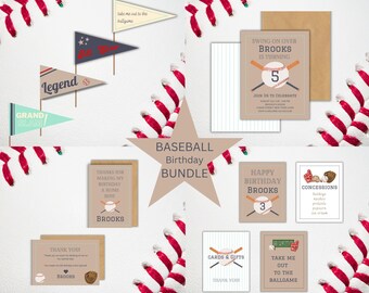 Baseball Rookie Year Birthday Digital Bundle, Boy Baseball Toddler Invitation, Little Slugger Home Run Birthday Signs, Editable Template
