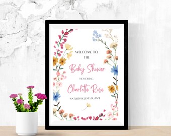 Wildflower Baby Shower Welcome Poster Sign Little Wildflower on Way Floral Bloom Template Girl Editable Digital Printable Instant Download