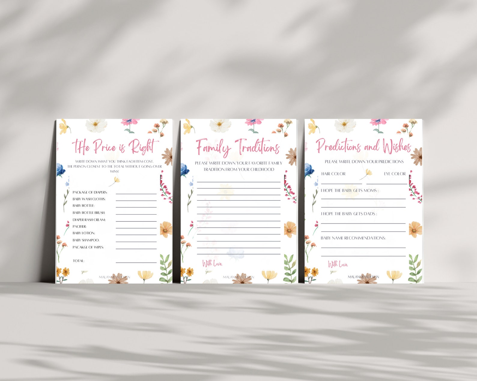 Wildflower Baby Shower- Printable Game Cards