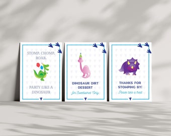 Dinosaur Birthday Party Tabletop Signs Modern Printable Boy Invite Jurassic Dino Party T Rex Editable Digital Gift Template INSTANT DOWNLOAD