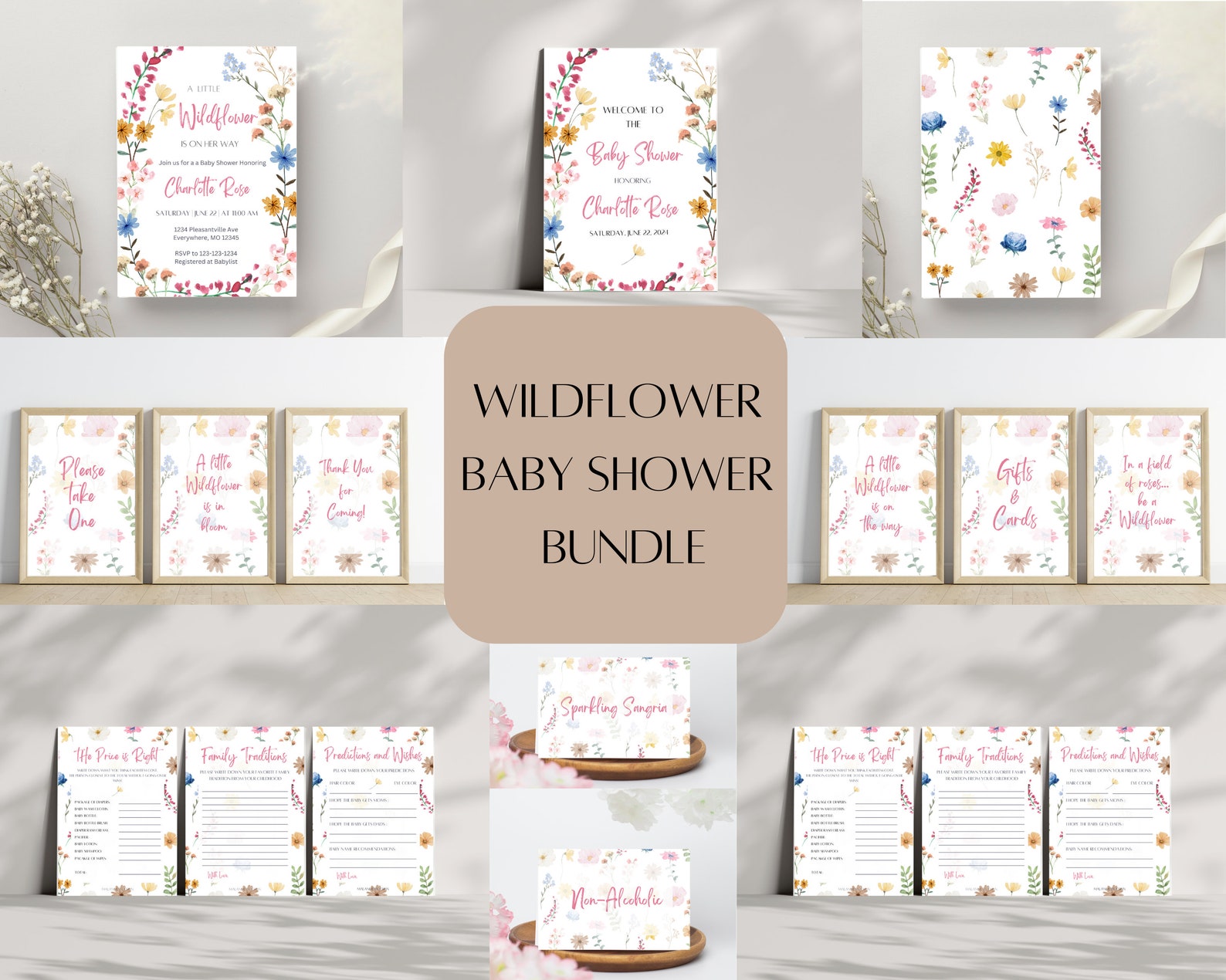 Wildflower Baby Shower- Digital Printables Bundle