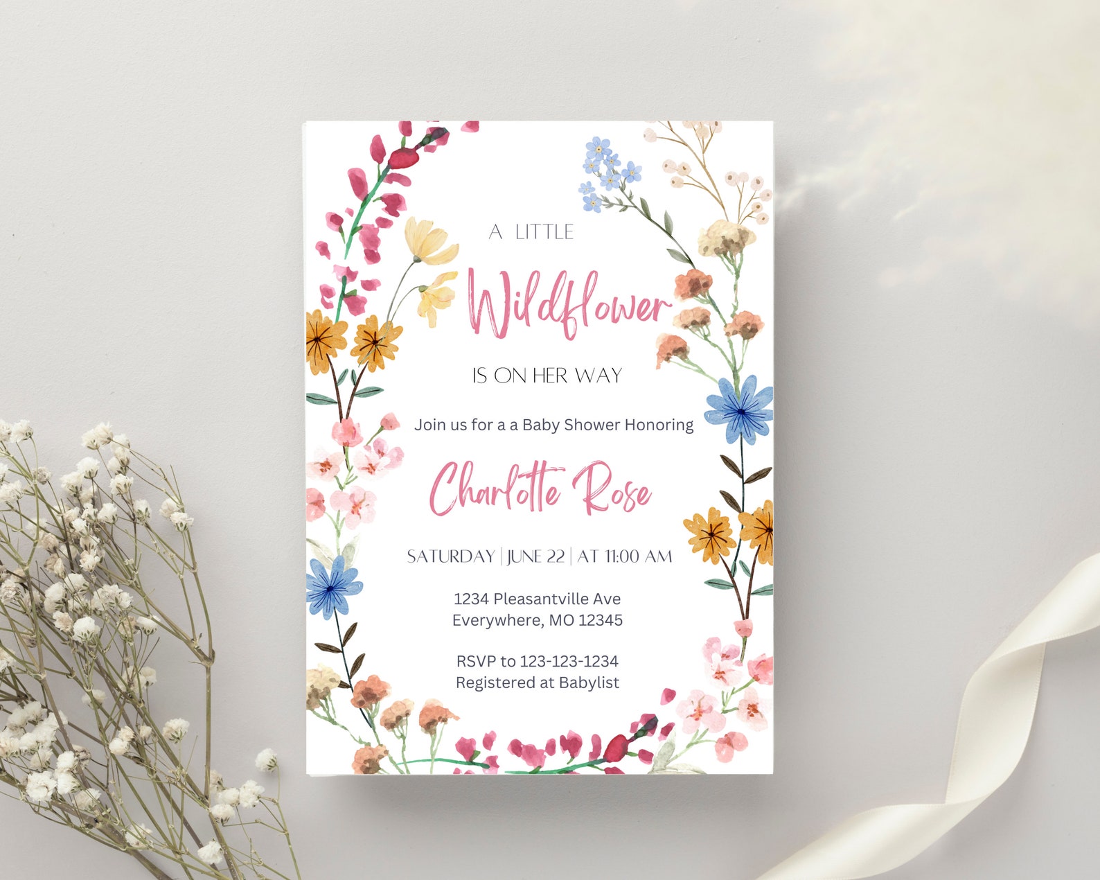 Wildflower Baby Shower Invitation – Editable