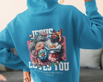 Jesus Love You Hoodie, Christian Hoodie, faith-inspired clothing, Christian gifts, inspirational Hoodie, Jesus Christ apparel, Spring Hoodie