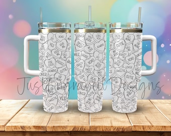 Valentinstag Liebe Gespräch Herzen Laser graviert Full Wrap Design 40 Unzen Tumbler, digitaler Download, nahtlose SVG für Laser Spinisch