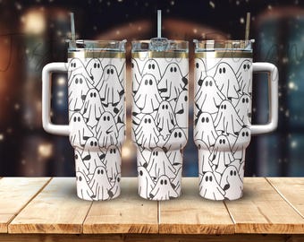 Halloween Ghost Doodles Laser SVG Engraved 40oz Tumbler, Engraved Seamless Tumbler, Tumbler SVG, Tumbler Wrap, Halloween Tumbler, Halloween