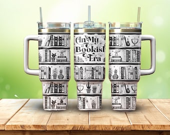 Library Bookshelf Tumbler 40 Oz SVG bookstacks plants Full wrap engraved Tumbler seamless bookshelf tumbler laser engraved files library
