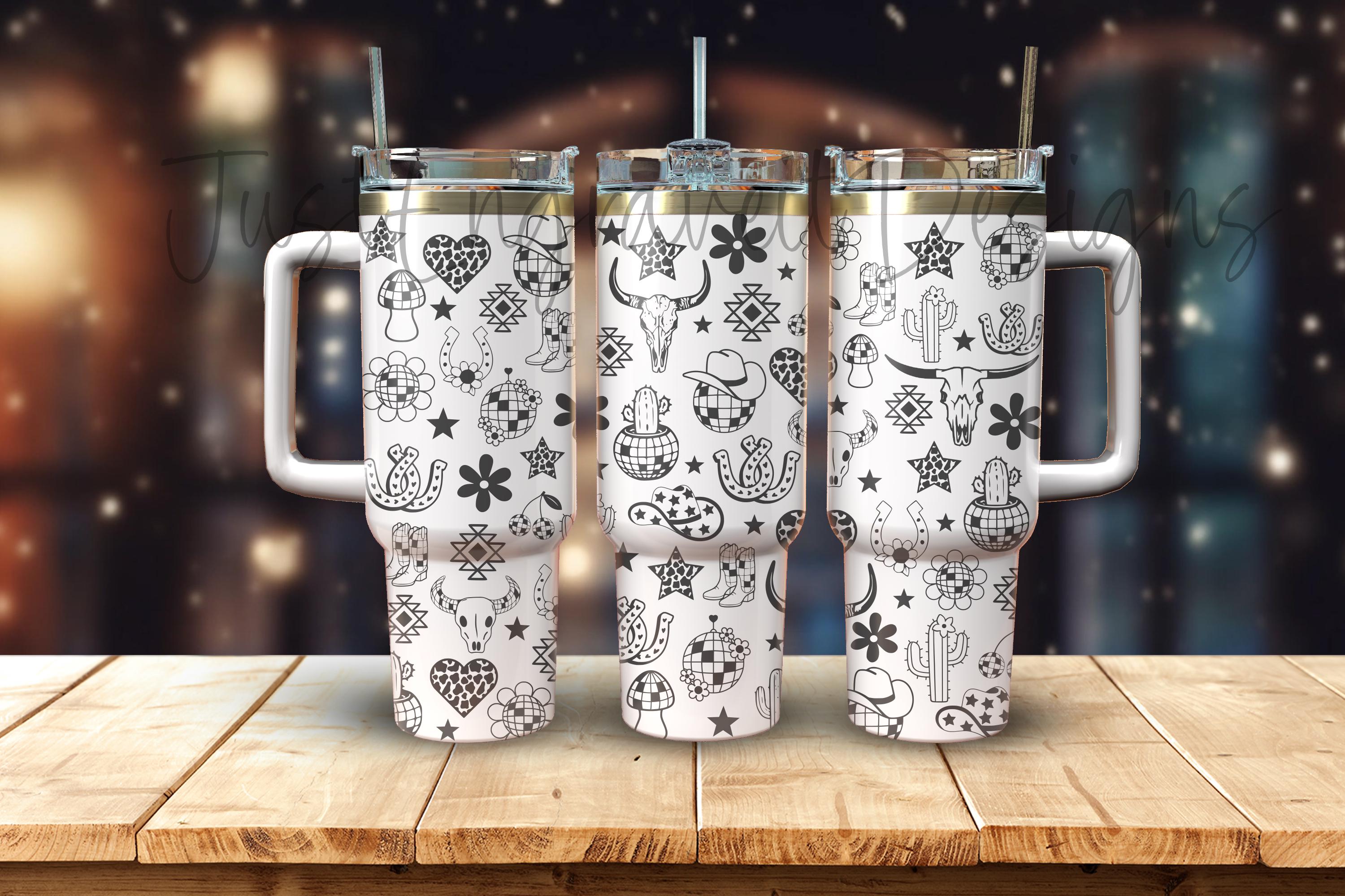 Disco Cowgirl Laser Engraved Full Wrap Design for 40oz Tumbler, Digital Download, Seamless Design, SVG Tumbler Wrap For Laser Rotary