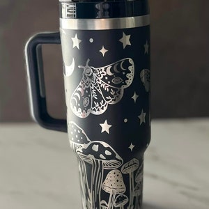 Mushroom Moonlight Moths 40oz Laser Engraved Full Wrap Design for 40oz Tumbler, Digital Download, Seamless Design, SVG For Laser Rotary