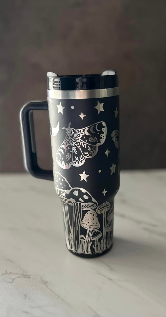 Mushroom Moonlight Moths 40oz Laser Engraved Full Wrap Design for 40oz Tumbler, Digital Download, Seamless Design, SVG For Laser Rotary