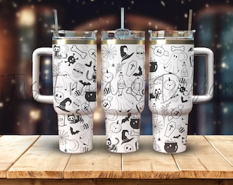 Halloween Ghost Doodles Laser SVG Engraved 40oz Tumbler, Engraved Seamless Tumbler, Tumbler SVG, Tumbler Wrap, Halloween Tumbler, Halloween