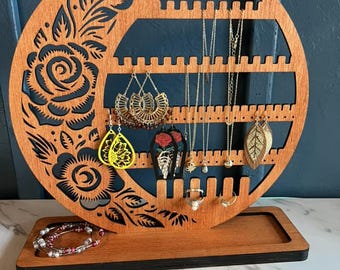 Schmuckständer, florale Schmuck-Laserschnittdateien, Ohrring-Organizer, Schmuck-Organizer, Aufkleberhalter, Ohrringständer-Halterung (SVG)
