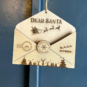 Adorno de carta a Papá Noel en 3D SVG / Archivos cortados con láser / Archivo de diseño de adorno navideño / Glowforge SVG / Sobre de Papá Noel fácil de personalizar Svg