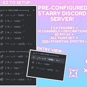 Vorkonfiguriertes Starry Discord Template | zum Streamen | Spielen | Inhaltserstellung | Studie | Fächer | Sofortdownload | KOSTENLOSE Emotes