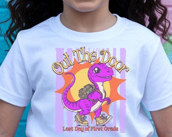 Out The Door Dinosaur Personalized Tee: Last Day of School Kids Shirt