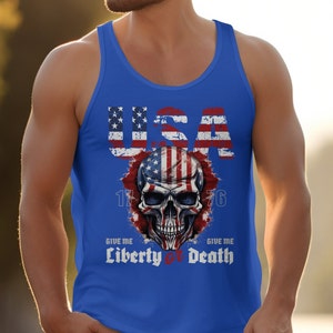 American Flag Skull T-Shirt: Patriotic Graphic Tee True Royal
