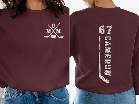 Custom Hockey Mom Sweatshirt, Personalized Sweatshirt with Player Name/Number, Front and Back Design, Gift for Hockey Moms, Hockey Team Gear