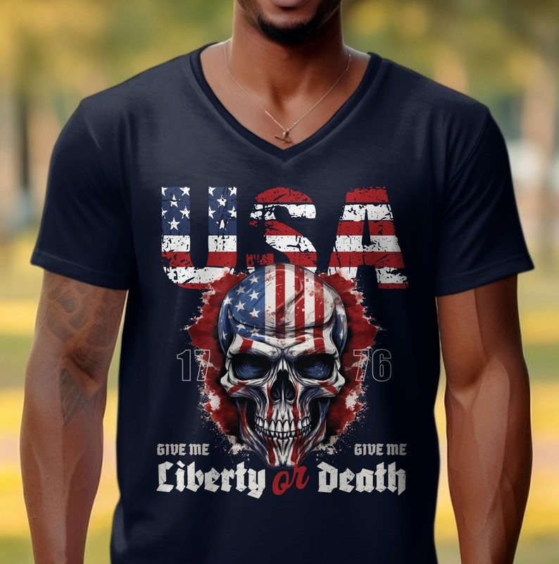 American Flag Skull T-Shirt: Patriotic Graphic Tee Navy