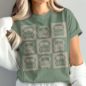 School Bus Driver Tee, School Bus Grid Pattern T-Shirt, Bus Driver Graphic Shirt, Gift for Bus Driver, Unisex Comfort Colors Shirt