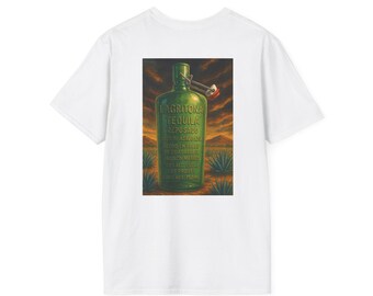 La Gritona Reposado, Tequila Bottle Softstyle Unisex T-Shirt | Dramatic Agave Landscape,