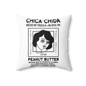 Chica Chida Tequila Label Decorative Pillow | 18" x 18" Square Spun Polyester Pillow