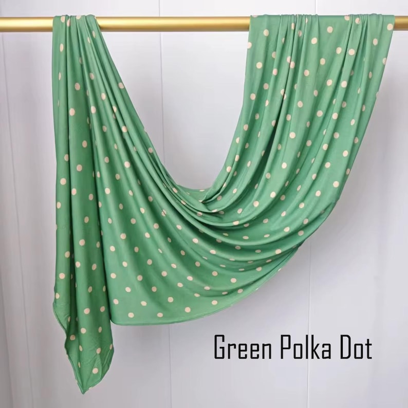 Polka Dot One Sided Printed Jersey Hijab Green Polka Dot