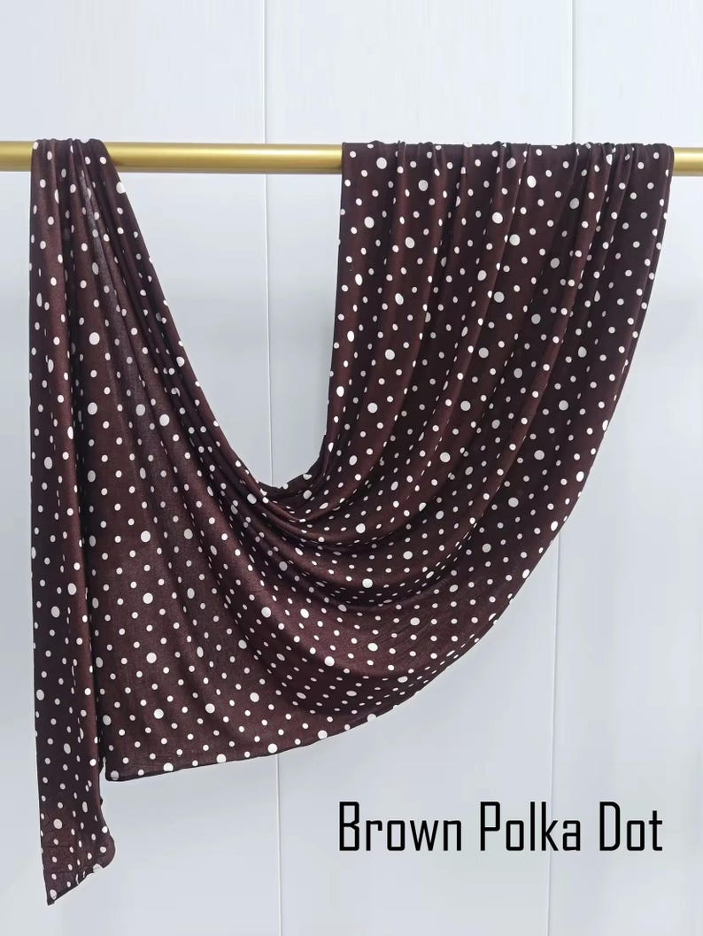 Polka Dot One Sided Printed Jersey Hijab Brown Polka Dot